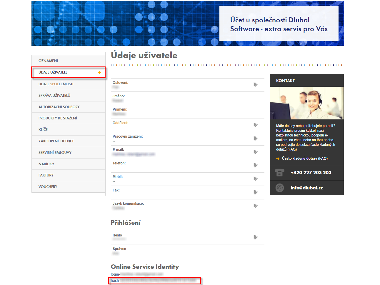Webová služba identifikace v účtu Dlubal