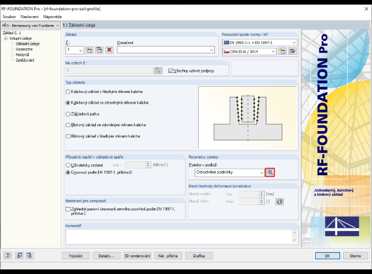 Dialog "1.1 Základní údaje" s tlačítkem pro otevření dialog "Půdní profil"