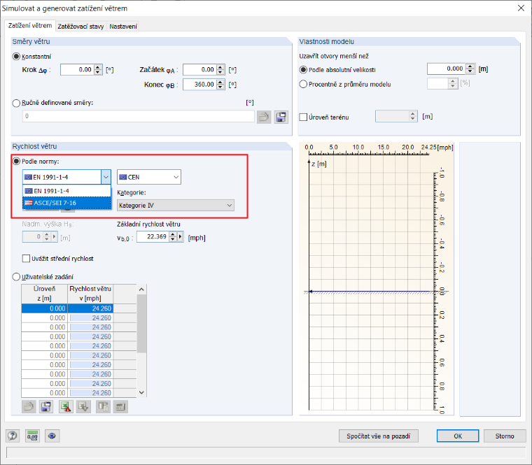 RWIND Simulation - Standardy profilu větru