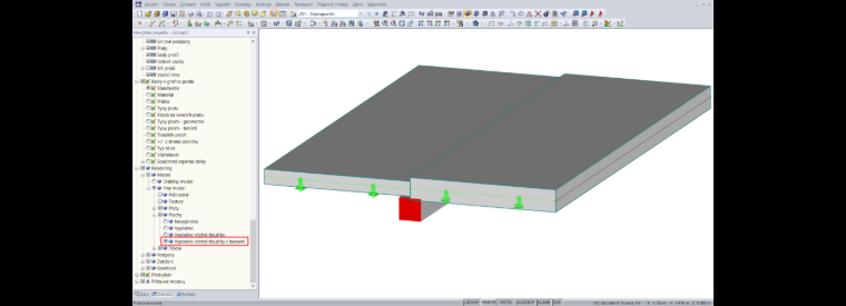Model žebra s různými tloušťkami desek v programu RFEM