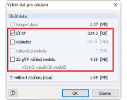 Dialog "Výběr dat pro uložení"