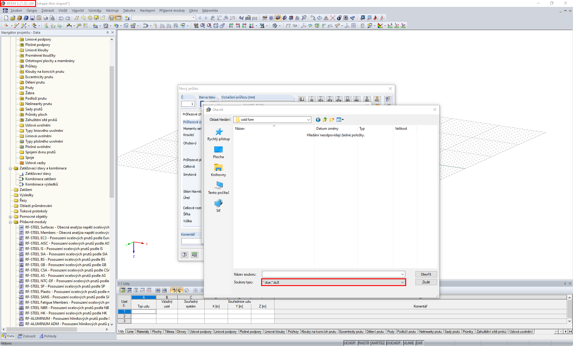 RFEM 5.21 podporuje pouze formát *.du8.