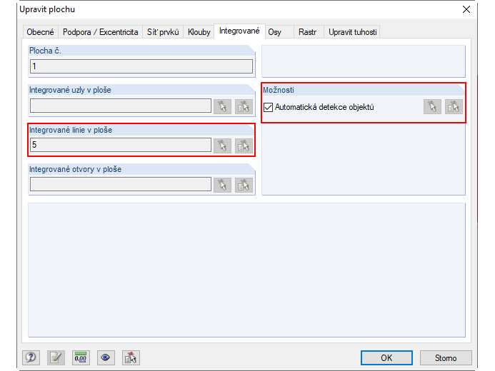 Dialog "Upravit plochu" → záložka "Integrované"