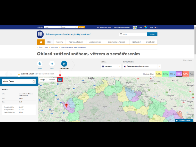 Nástroj pro stanovení oblastí zatížení Zobrazení celé obrazovky