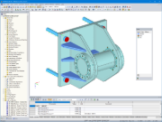 3D model otočného čepu s objemovými prvky v programu RFEM (© AGICEA)