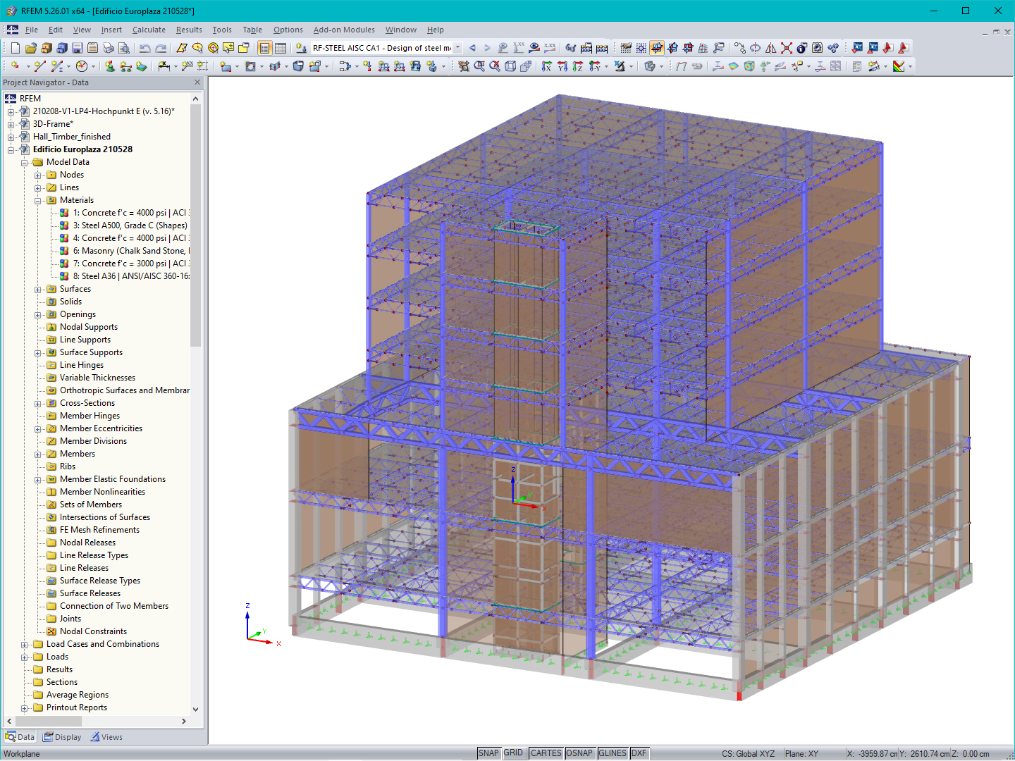3D model administrativní budovy v programu RFEM (© Cosmos Proyectos Estructurales, S.A. de C.V.)