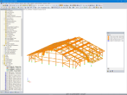 3D model dřevěné konstrukce v programu RFEM