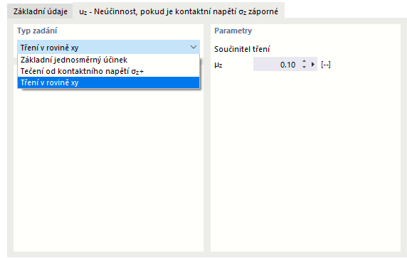 Výběr typu definice pro neúčinnou plošnou podporu
