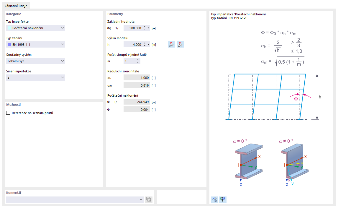Parametry předběžného natočení podle Eurokódu 3