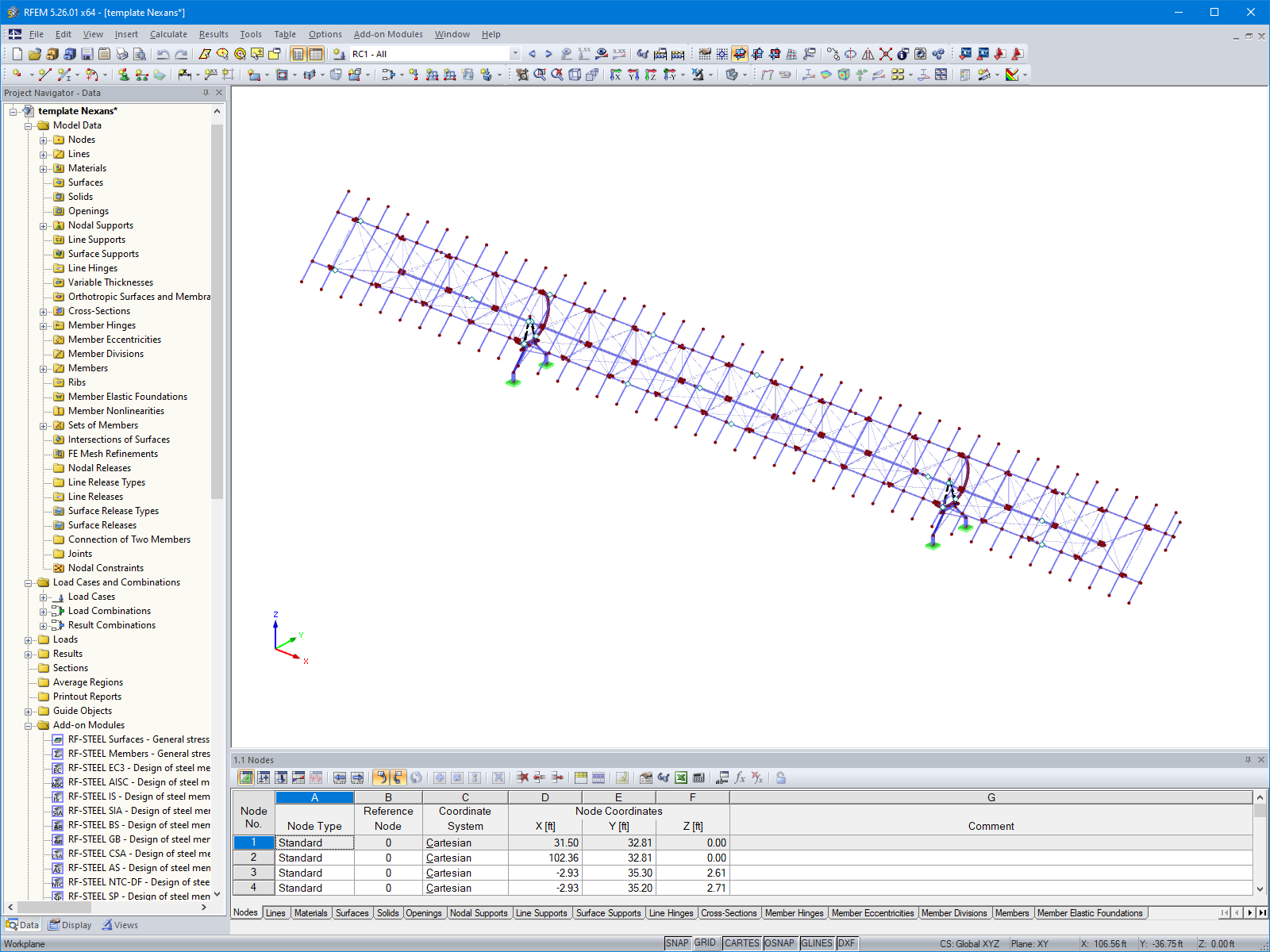 Model solárního sledovače v programu RFEM