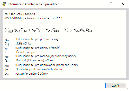 Informace o kombinačních pravidlech