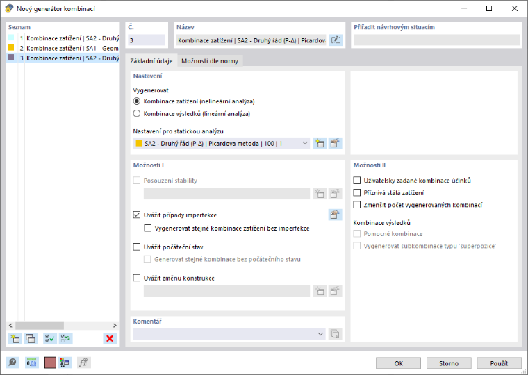 Dialog „Nový generátor kombinací"