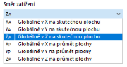 Výběr směru zatížení pro globálně působící zatížení