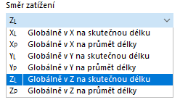 Výběr směru zatížení pro globálně působící zatížení