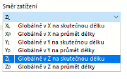 Výběr směru zatížení pro globálně působící zatížení