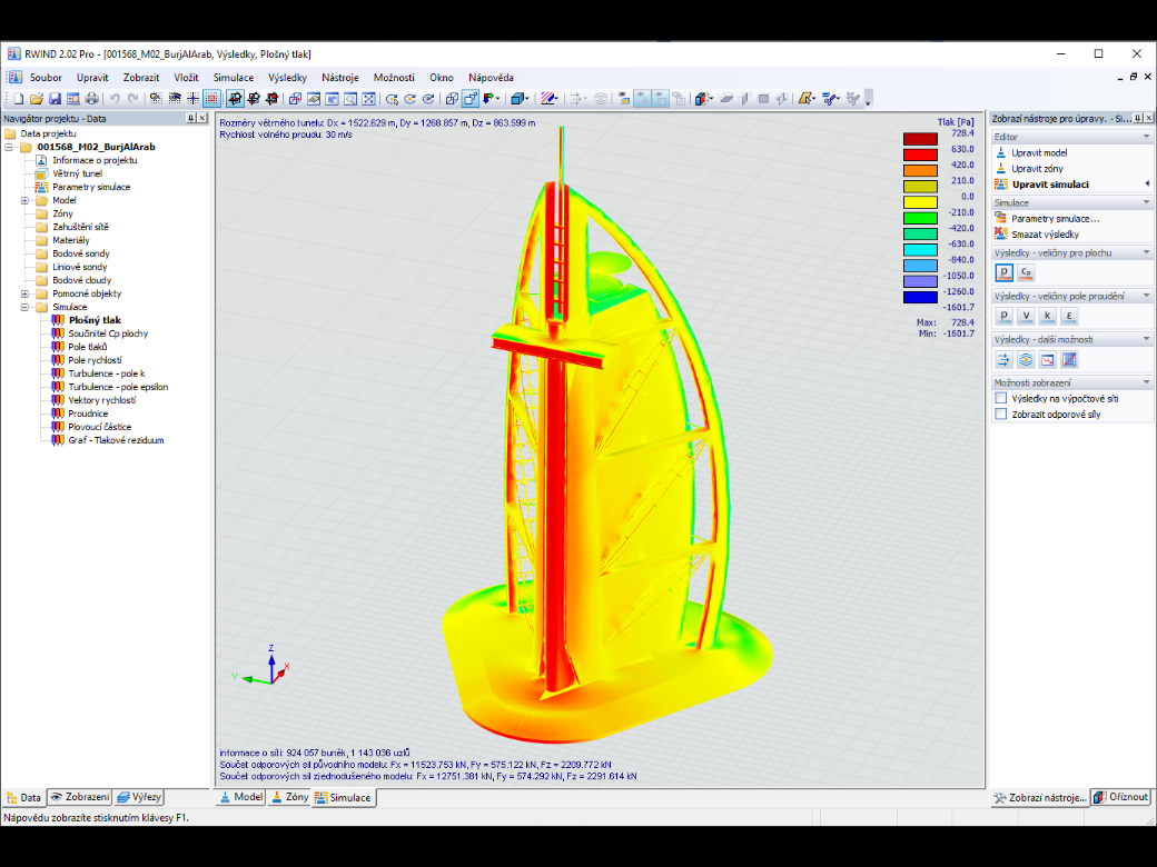 Plošné tlaky v programu RWIND pro přenos do programu RFEM