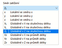 Výběr směru zatížení