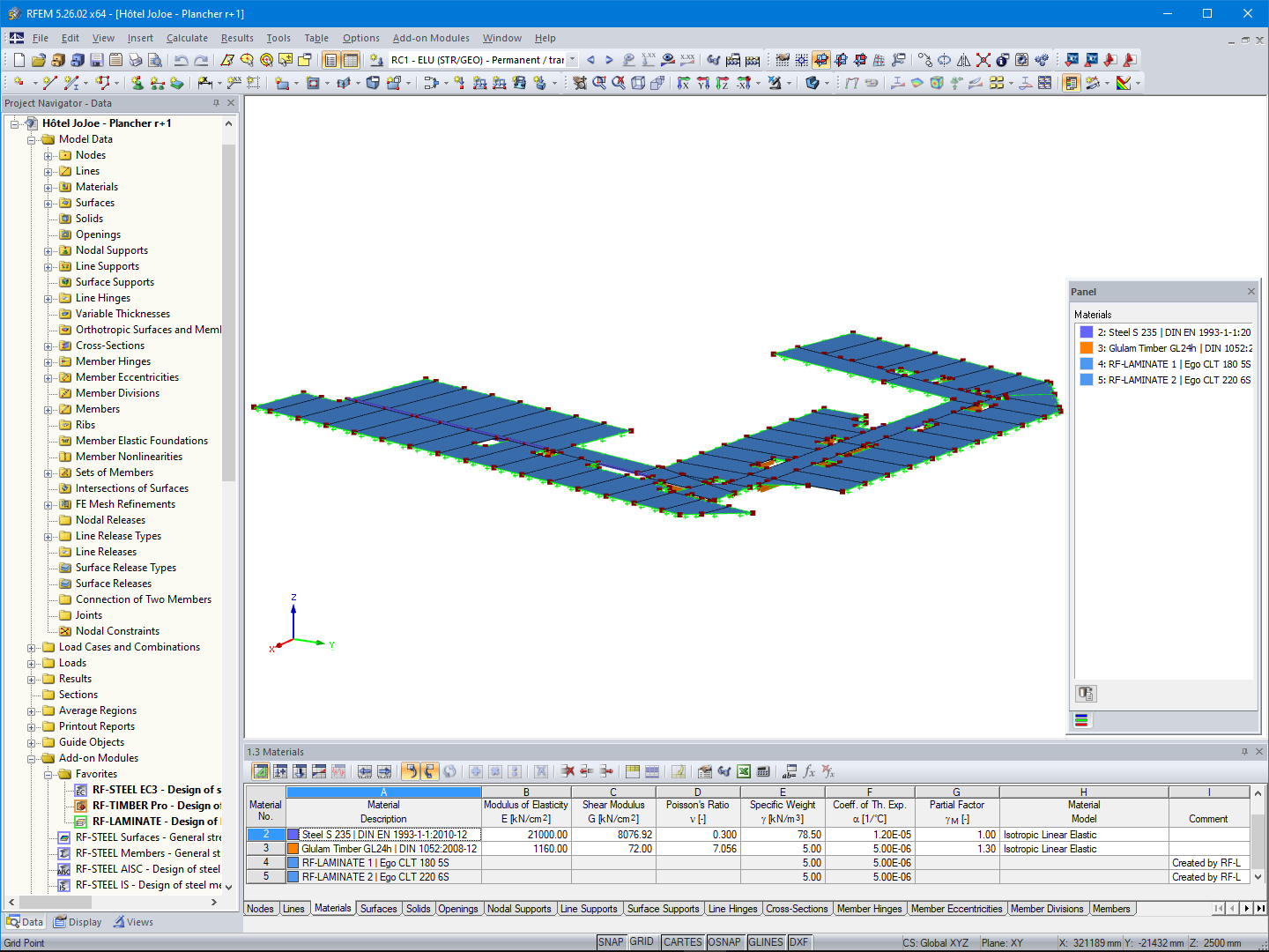 Model dřevěné stropní desky v programu RFEM