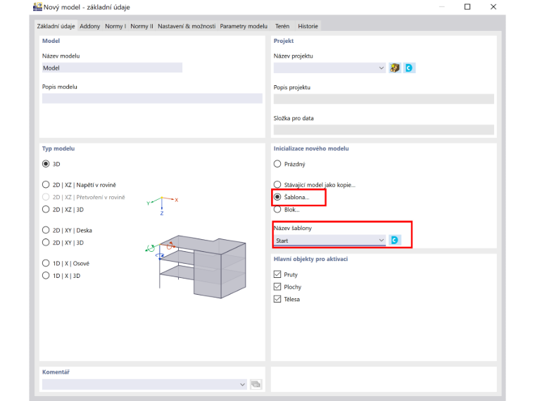 FAQ 005109 | Jak mohu urychlit práci v programech RSTAB 9 a RFEM 6 při vytváření nového souboru?