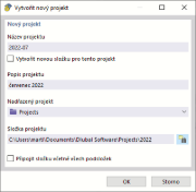 Dialog 'Vytvořit nový projekt'