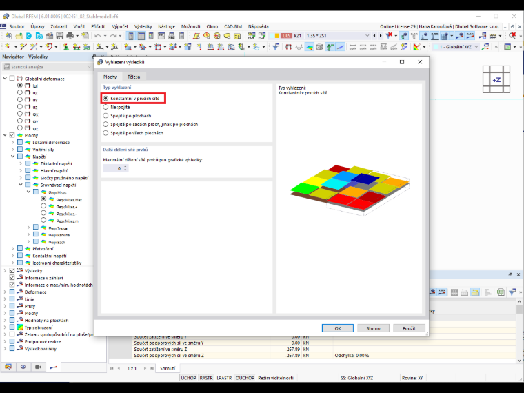 FAQ 005122 | Kde mohu v programu RFEM 6 nastavit, aby vyšla napětí uvnitř prvků sítě konstantní?