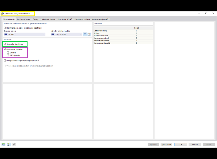 Generátor kombinací v programu RFEM 6