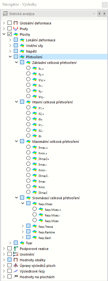 Výběr přetvoření ploch v navigátoru
