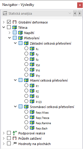 Výběr volumetrických deformací v navigátoru