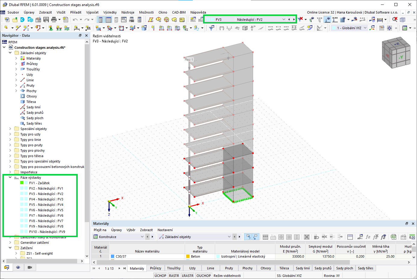 Fáze výstavby v programu RFEM 6