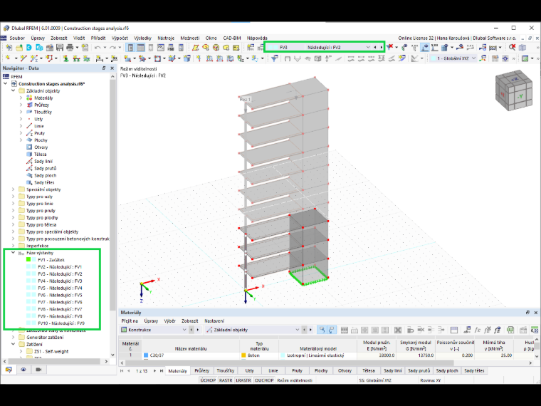 Fáze výstavby v programu RFEM 6