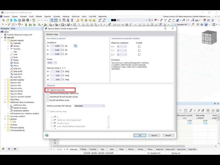 FAQ 005141 | Je možné při importu DXF souboru do programu RFEM vytvořit také pruty?