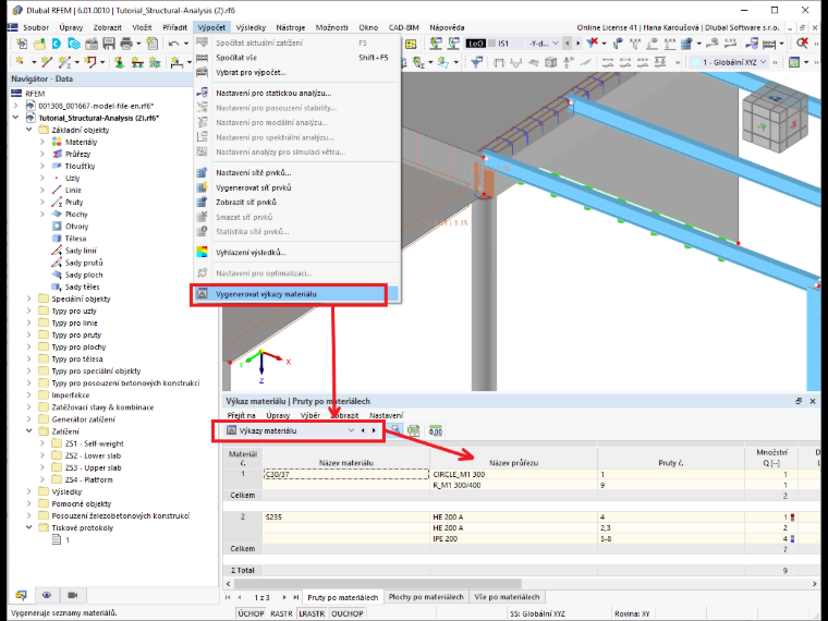 FAQ 005145 | Jak lze v programech RFEM 6 a RSTAB 9 generovat výkazy materiálu?