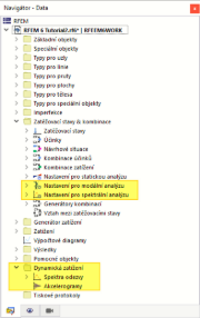 Položky pro addony pro dynamickou analýzu v navigátoru
