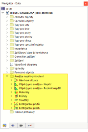 Kategorie „Analýza napětí-přetvoření“ v aplikaci Navigator - Data
