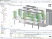 Vizualizace využití průřezu betonových sloupů v rámci procesu navrhování v programu RFEM.