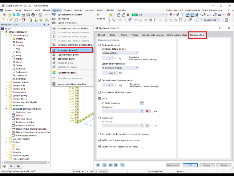 FAQ 005157 | Kde mohu upravit nastavení simulace větru v programu RFEM 6 / RSTAB 9?