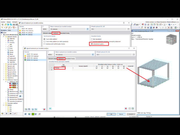 FAQ 005158 | Jak mohu v modální analýze v programu RFEM 6 / RSTAB 9 zanedbat hmoty?