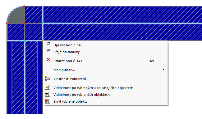 Kontextová nabídka bodu