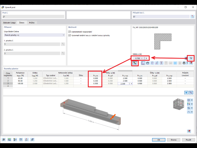FAQ 005184 | Jak mohu v programu RFEM 6 odstranit nebo zmenšit spolupůsobící šířku žebra pro jednu stranu?