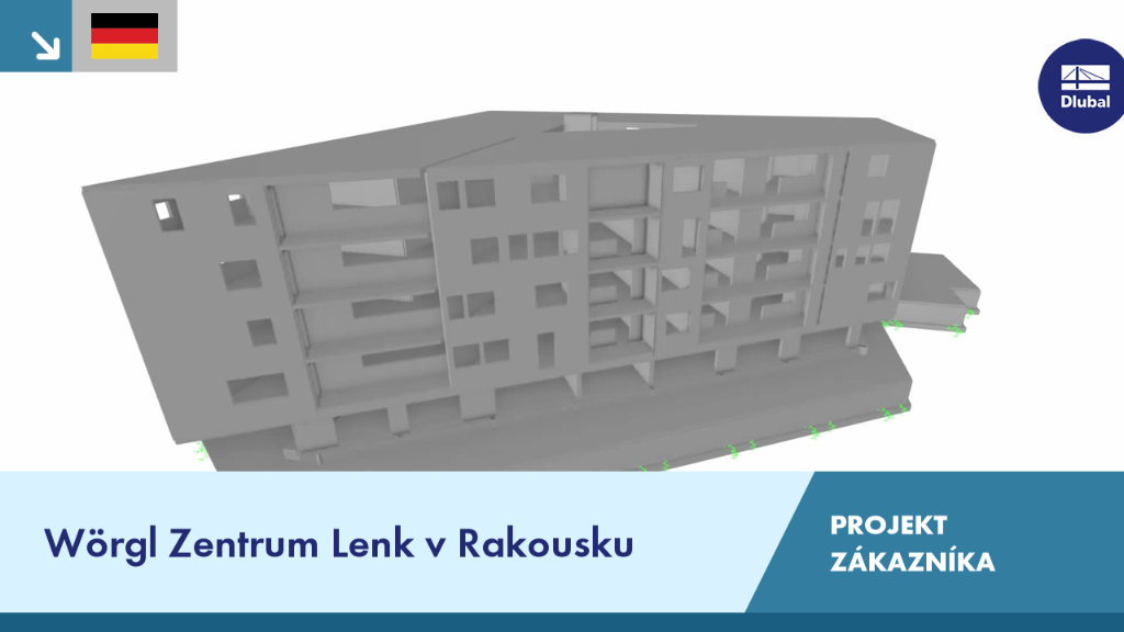 Pohled na výstavbu centra ve Wörglu, rakouského projektu zákazníka, s podrobným náhledem na konstrukci