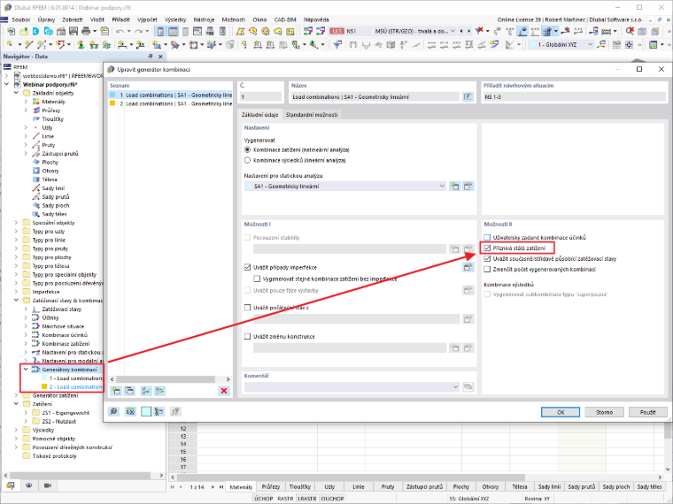 FAQ 005198 | Kde mohu v programech RFEM 6 a RSTAB 9 aktivovat možnost "Příznivé stálé účinky", aby byla vlastní tíha v mezním stavu únosnosti