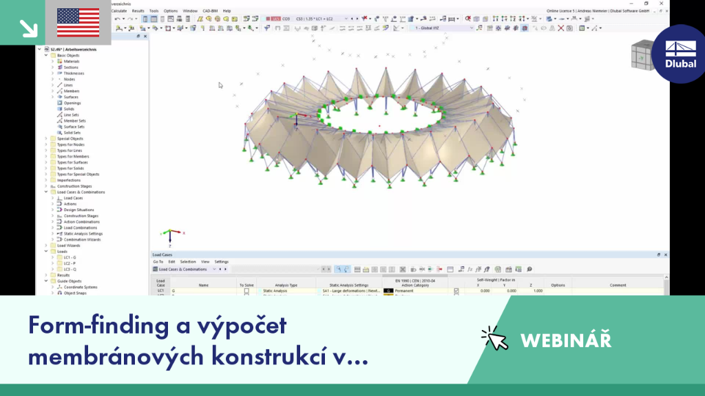 Form-finding a výpočet membránových konstrukcí
