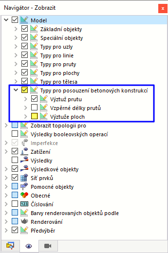 Zobrazení výztuže prutu
