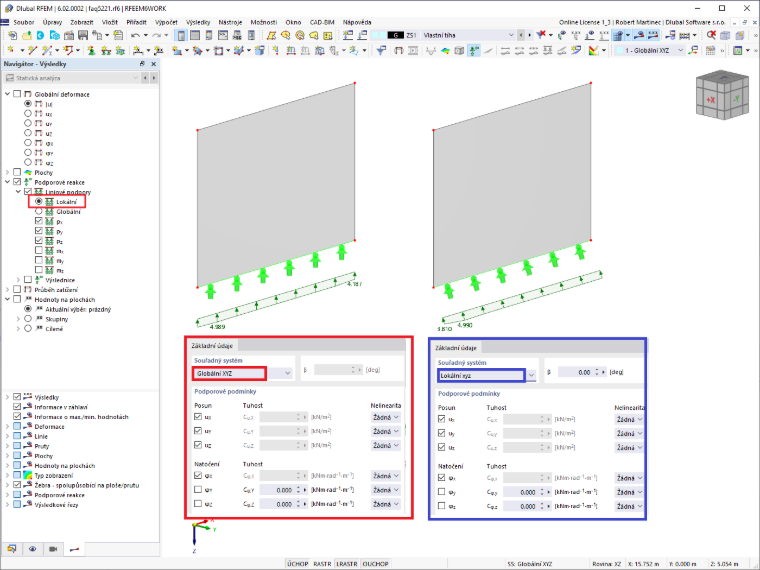 FAQ 005221 | V programu RFEM 6 se u liniových podpor nezobrazují lokální podporové reakce. Jak musím postupovat, abych je získal?