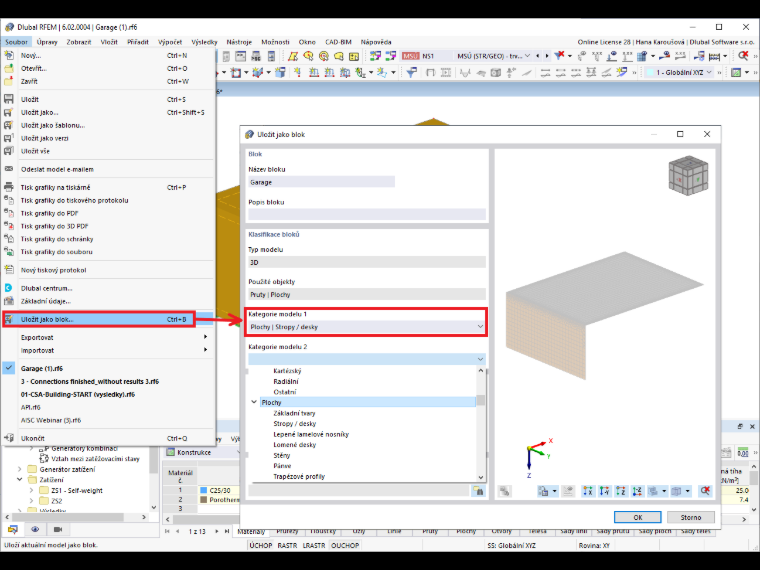 FAQ 005231 | Jak lze v programu RFEM 6 / RSTAB 9 vytvářet a otevírat bloky?