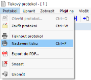 Otevření nastavení tisku v menu pro tiskový protokol