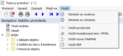 Tiskový protokol, nabídka „Vložit“