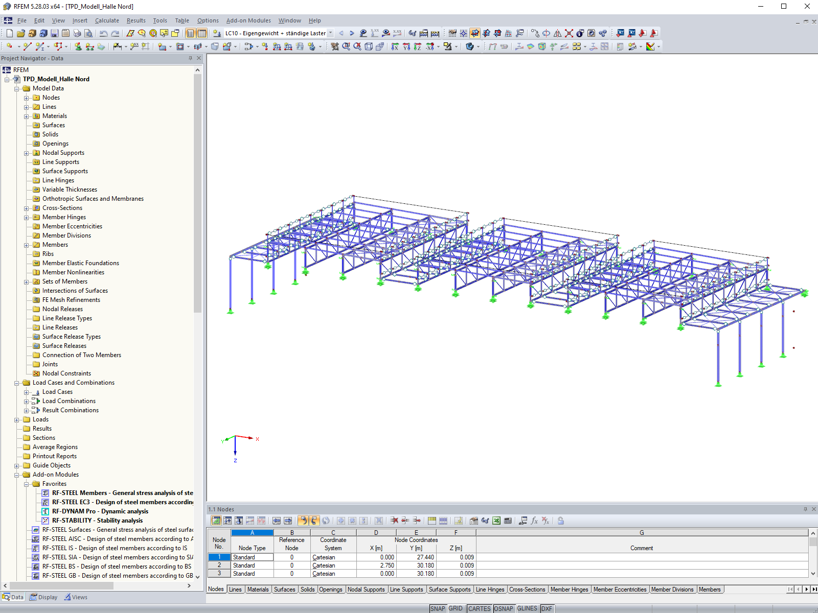 Dílčí model severní haly v programu RFEM (© Isenmann Ingenieure)