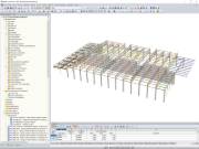 Celkový model hal v programu RFEM (pro účely prezentace, © Isenmann Ingenieure)