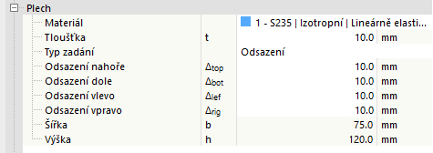 Nastavení desky - typ definice odsazení